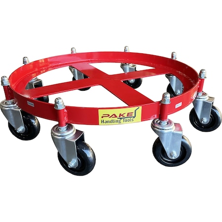 Pake Handling Tools Steel Drum Dolly, 2000 lb. Cap, 55 Gal Drum, 8 Swivel Phenolic Casters PAKDL11